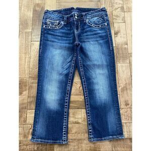 Vigoss Womens Capri Jeans Size 7/8 Blue Embellished Stretch Denim